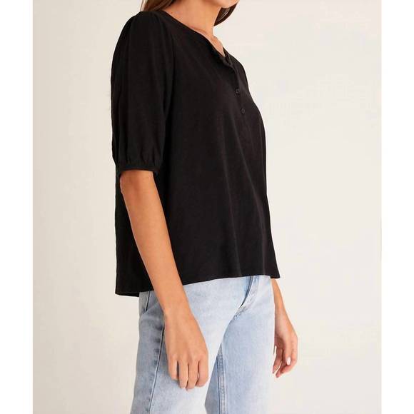 NEW Z SUPPLY kate henley slub top in black - Picture 2 of 4
